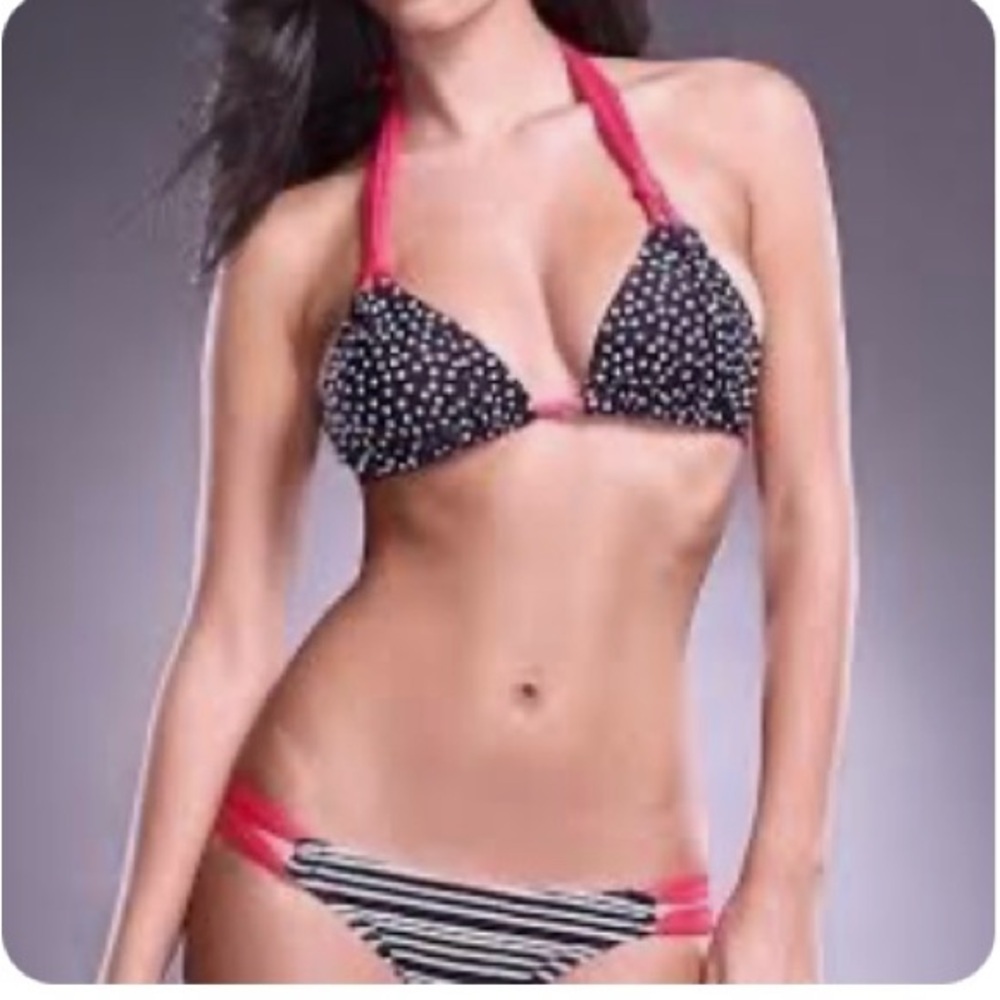 New with tags NWT Le Doux polka dot stripe bikini black white red M medium